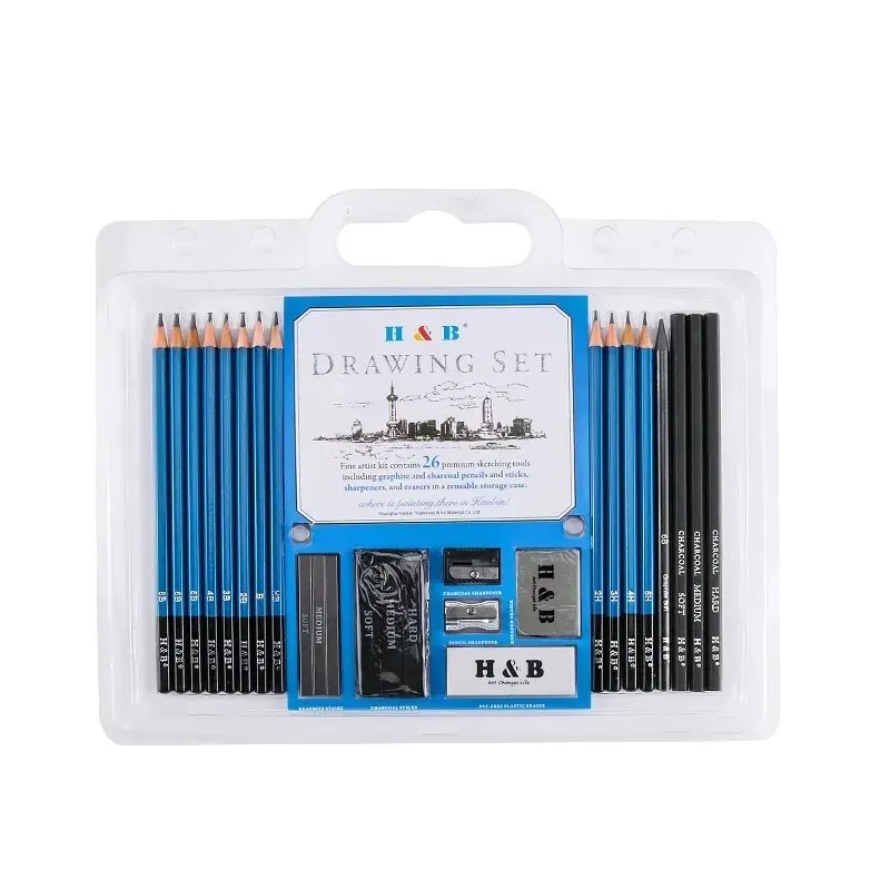 Набор карандашей для рисования H &amp B 26 шт. Графитовая ручка с древесным углем