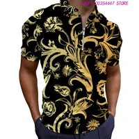 summer mens t shirt hd digital printing casual short sleeve shirt lapel zipper polo shirt for men polyester breathability tops