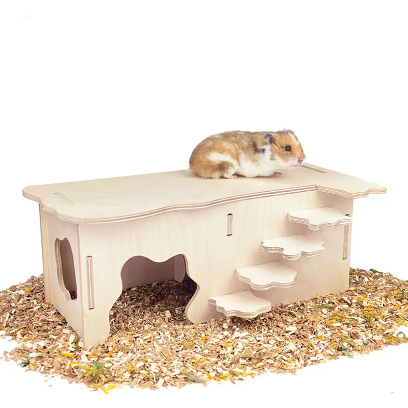 Wooden Hamster Hiding House Sleeping Nest Cage Nest with Climbing Ladder Staris Hamster Playing Toys Bird Small Animals