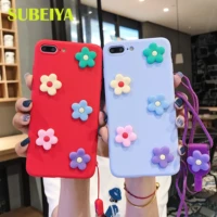 ins cute plant flower lanyard phone case for iphone 11 12 13 pro max 6 7 8 plus se2020 x xr xs hard back shockproof cover