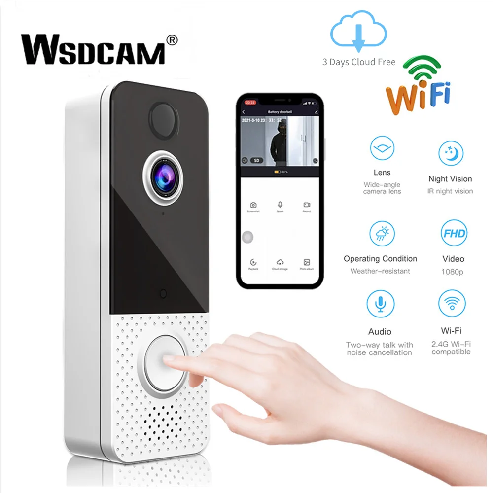 

WSDCAM Wifi дверной звонок 1080P HD Смарт видео дверной звонок камера ночного видения ip-камера поддержка PIR детектор движения дверной звонок безопас...