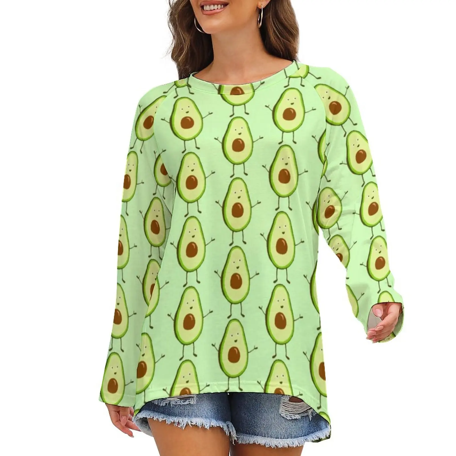 

Футболка с авокадо, фруктовая Женская забавная футболка в уличном стиле, футболка с длинным рукавом и узором