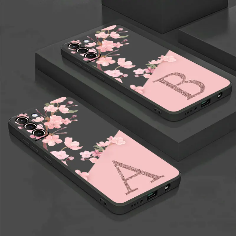 

Flower Letter Pink Fashion Initial Case For Samsung Galaxy S20 S22 Ultra S21 FE S10 S9 Plus Note 20 10 Lite 9 Phone Cover Shell