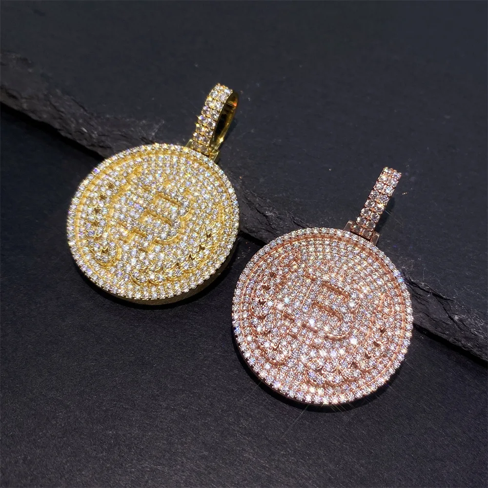 Moissanite S925 Silver Bitcoin Pendant Necklaces For Men Real Diamond Necklace Women Jewelry Pass Tester