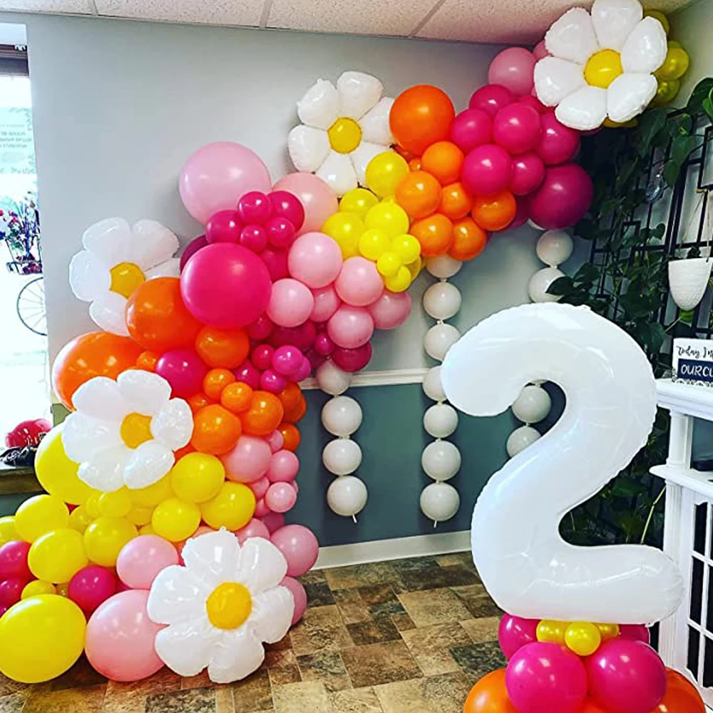 

White Daisy Balloon Garland Kit 30inch 1-9 White Number Balloon Kids Birthday Party Baby Shower Wedding Decorations Helium Globo