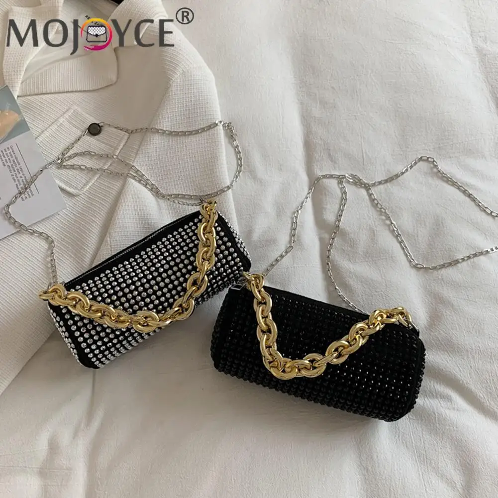 

Вертикальные квадратные цилиндрические стразы, сумки через плечо, женская сумка для телефона на цепочке, повседневная женская маленькая су...