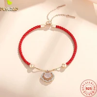 real 925 sterling silver jewelry red rope chalcedony lucky lock bracelet women rose gold plating chinese style luxury accessorie