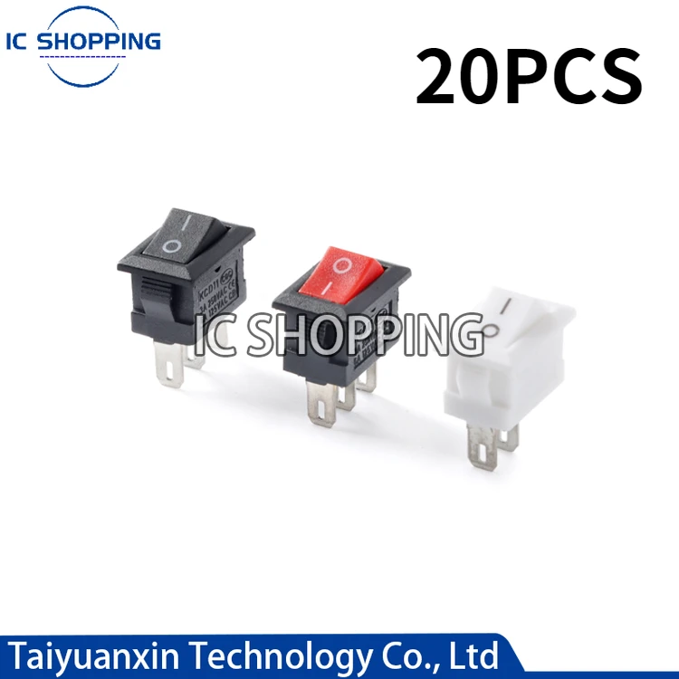 Кнопочный переключатель KCD11, 10x15 мм, SPST, 2 контакта, 3 контакта, 3 А, 250 В, KCD11, кнопочный переключатель вкл./выкл., 10 мм * 15 мм, черный, красный и белый, 20 шт.