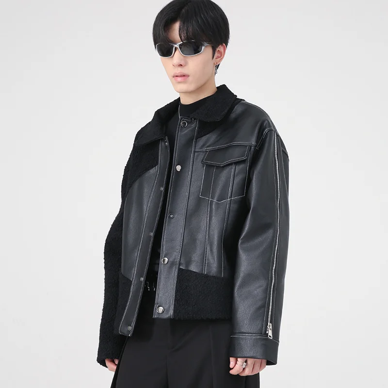 

Новинка, мужская одежда из 2023 хлопка с отложным воротником, зимнее пальто на молнии, верхняя куртка, шерстяной Корейский мужской воротник из ягненка