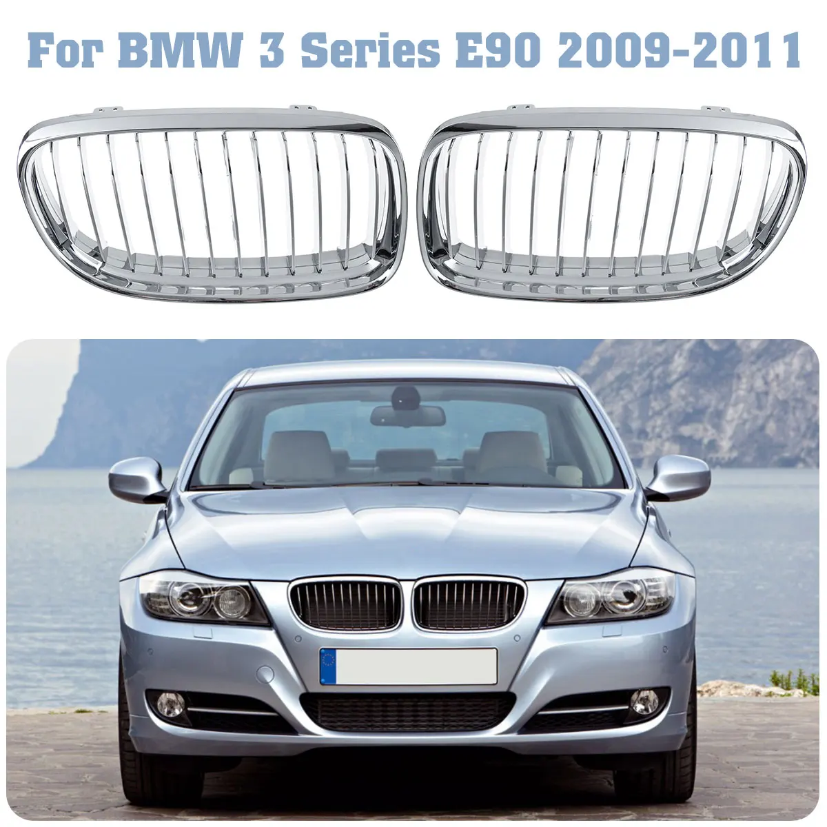 

1 Pair Car Bumper Front Kidney Grill Grill Glossy Chrome For BMW 3 Series E90 2009 2010 2011 For LCI 323i 325i 330i 335i