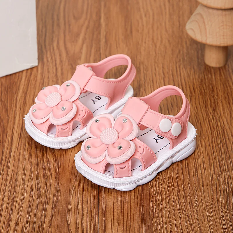 Модные милые сандалии с цветочным декором для маленьких девочек дышащие легкие
