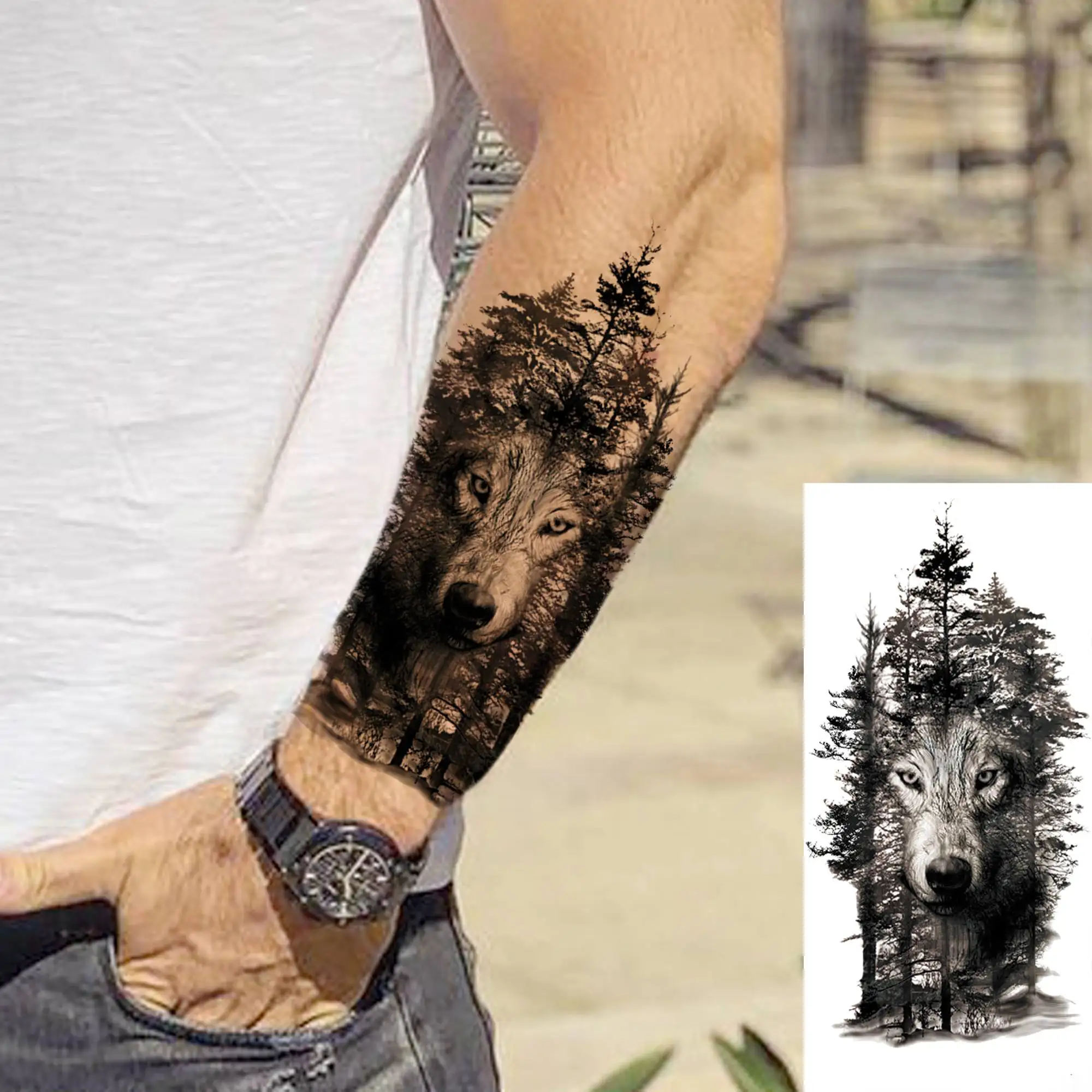 8 листов временные татуировки 3D племенного волка для женщин и мужчин