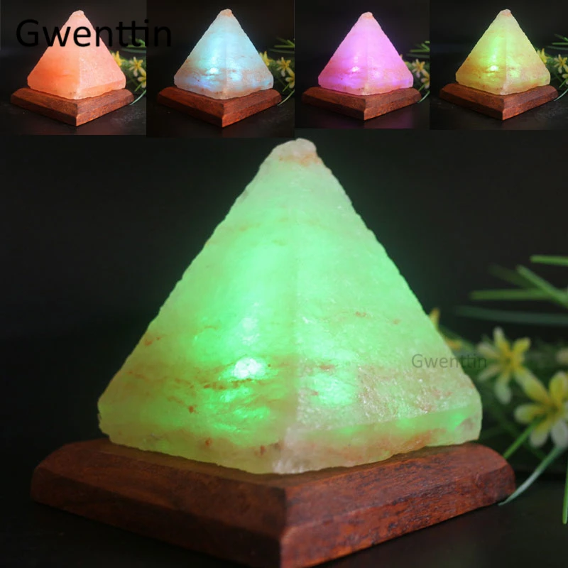 Himalayan Natural Crystal USB Salt Lamp Triangle Hand Carved Purifier Led Night Light Wooden Base Bedroom Lava Lamp Luminaria