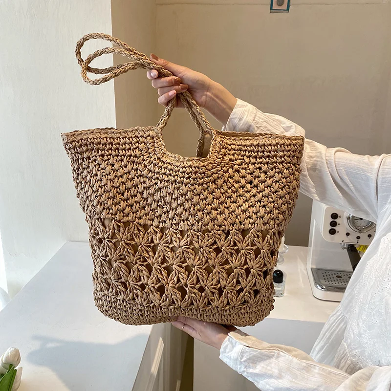 Ажурная плетеная Хлопковая женская сумка летняя пляжная сумочка-мешок модный