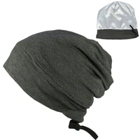 soft stretch satin bonnet fashion lined sleeping beanie hat bamboo headwear frizzy natural hair nurse cap for women and men