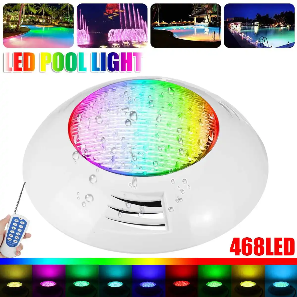 48W 468LED IP68 Underwater Swimming Pool Lights RGB Color Changing, 12V AC,Wall Surface Mounted, with Remote Controller
