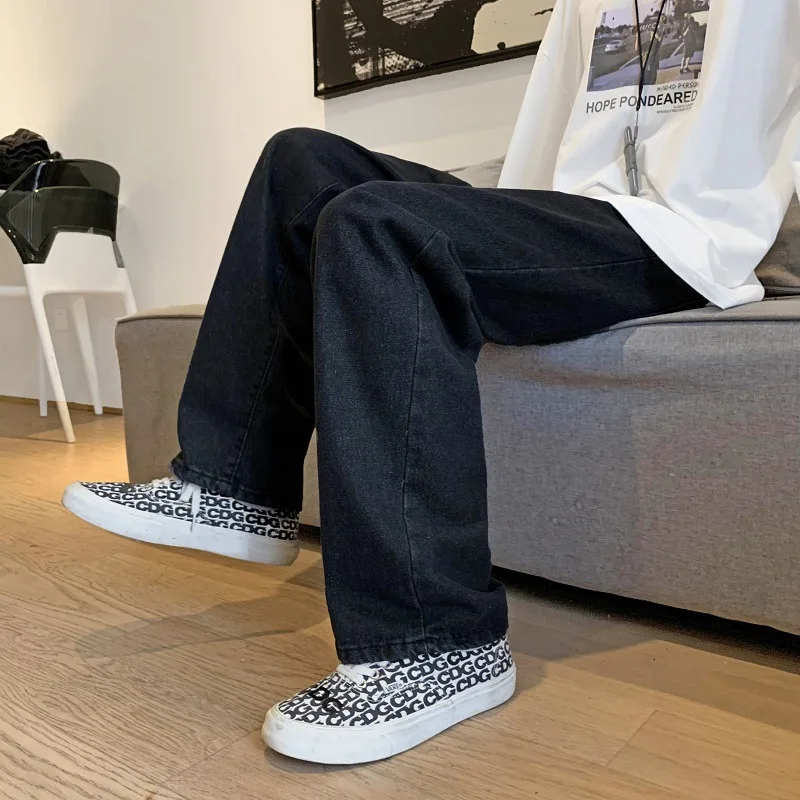 Spring and Summer New Solid Color Jeans Men's Korean Straight Loose Loose Wide-leg Pants Streetwear Men White Black Blue джинсы