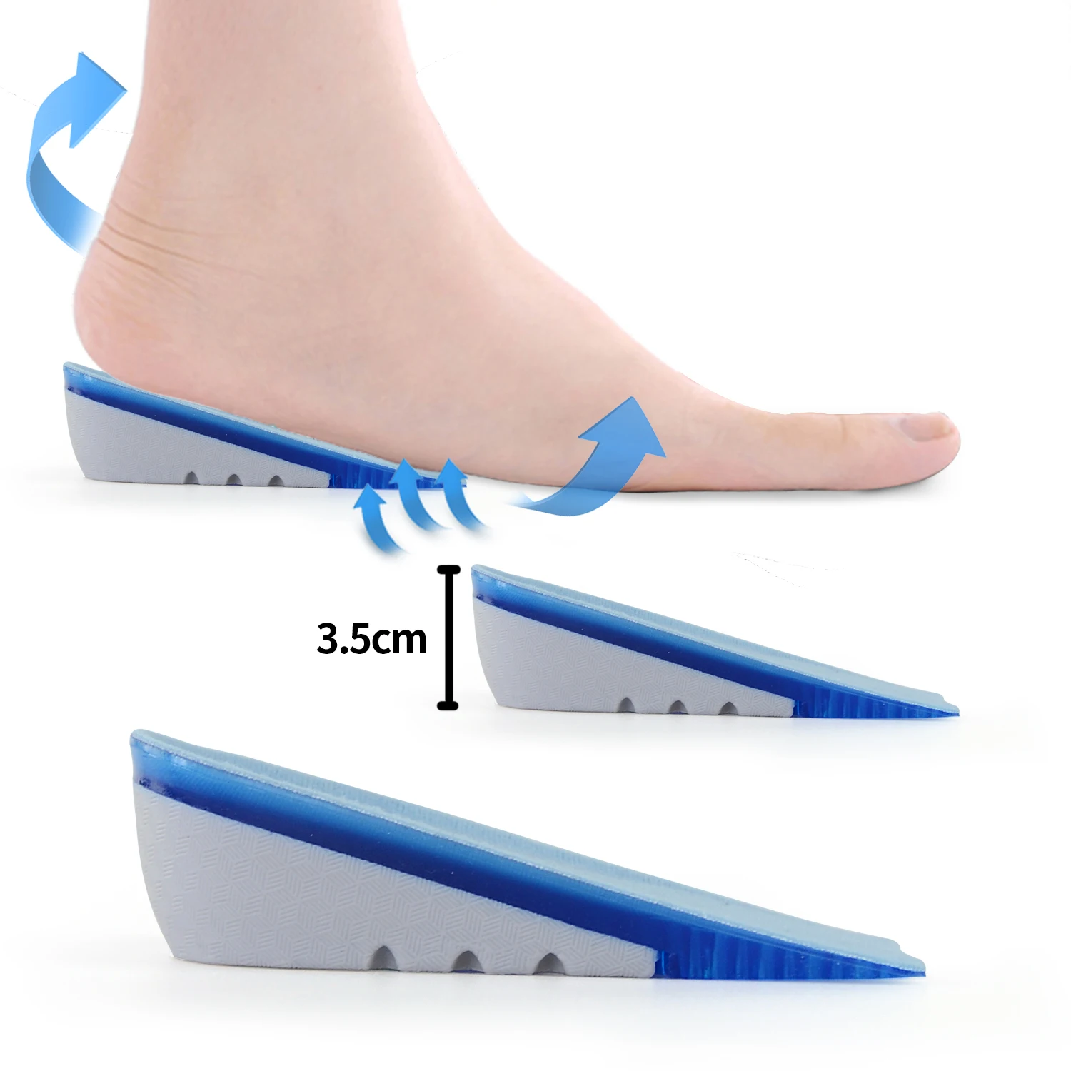 TOPSOLE Silicone Non-Slip Gel Sport Insoles Sole 1-3 Cm Height Increase Templates Blue Orthopedic Foot Care Shock Absorption Pad