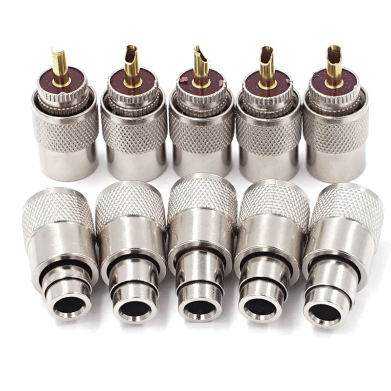 

10Pcs/Lot Screwed Coupling Connector PL259 UHF Male Plug With Reducer For RG8X Coaxial Cable +Tube UHF RG8X Connectors