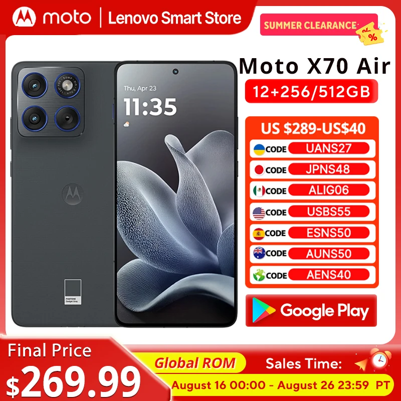Фото Смартфон Motorola Moto X70 Air, 6,7-дюймовый OLED-дисплей 1.5K 120 Гц, процессор Snapdragon 7 Gen 4, глобальная прошивка, камера 50 МП, легкий мобильный телефон №1