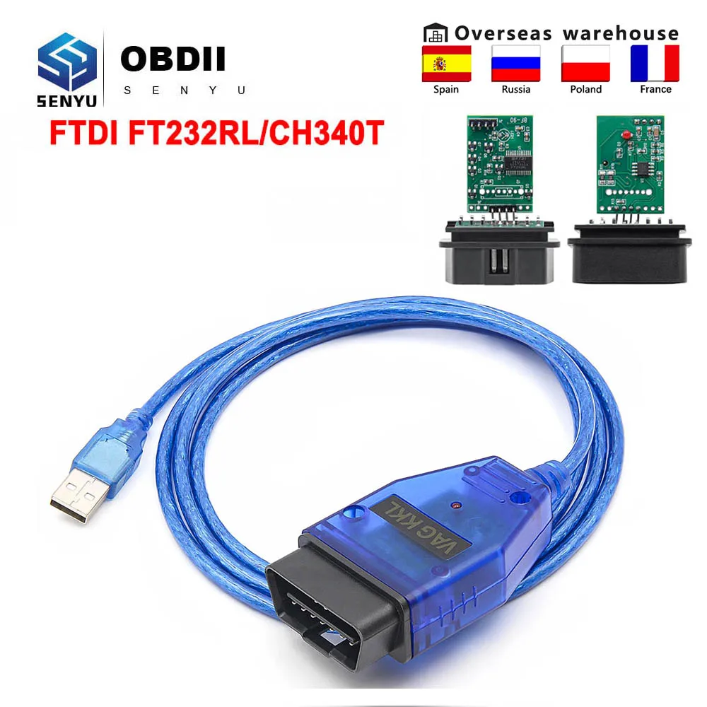 Диагностический кабель OBD2 VAG 409 1 KKL с FTDI FT232RL/CH340T OBD 2 для VW/Audi/Skoda/Seat - купить по