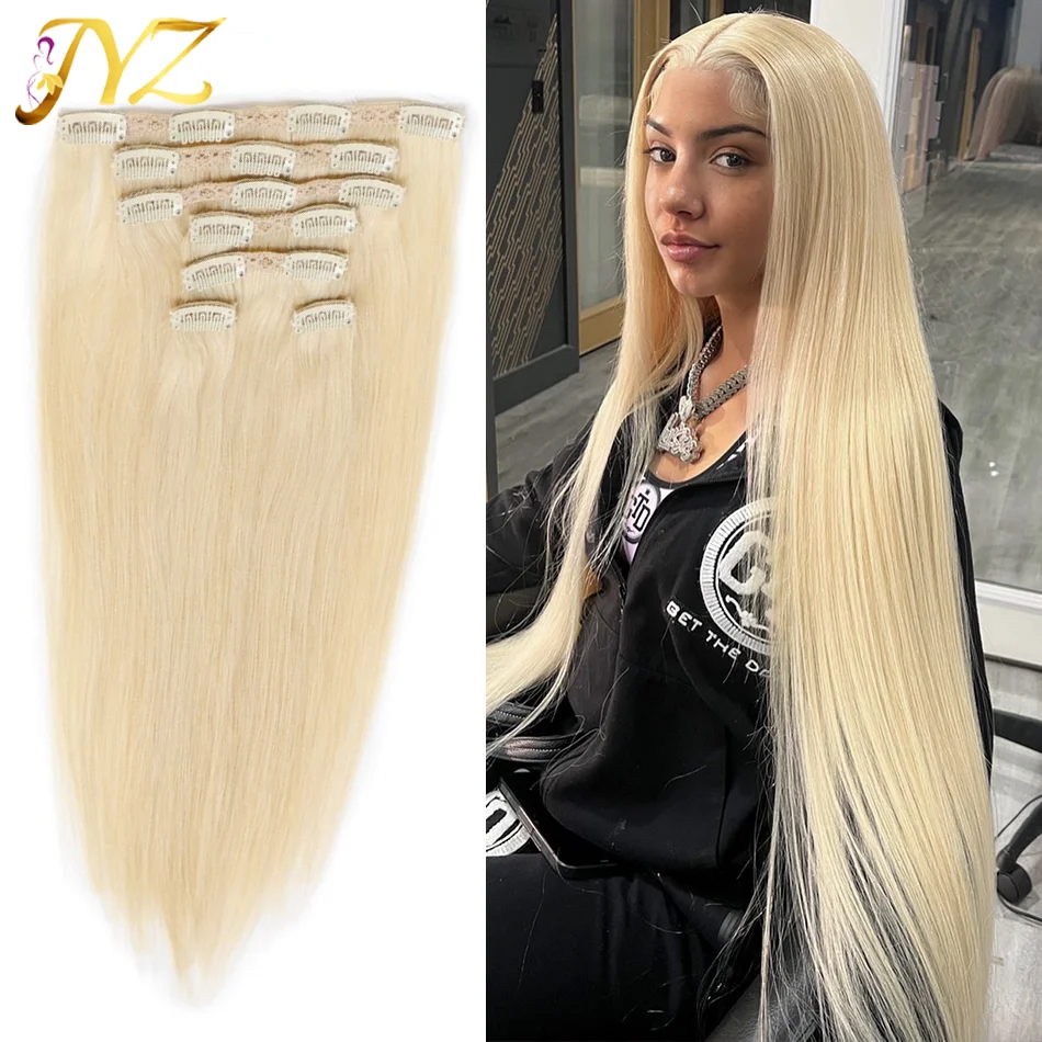 

613 Blonde Color Human Hair Extensions Clip In For Full Head Silk Straight Clip In Brazilian Hair Weave Bundles 7Pieces/100G JYZ