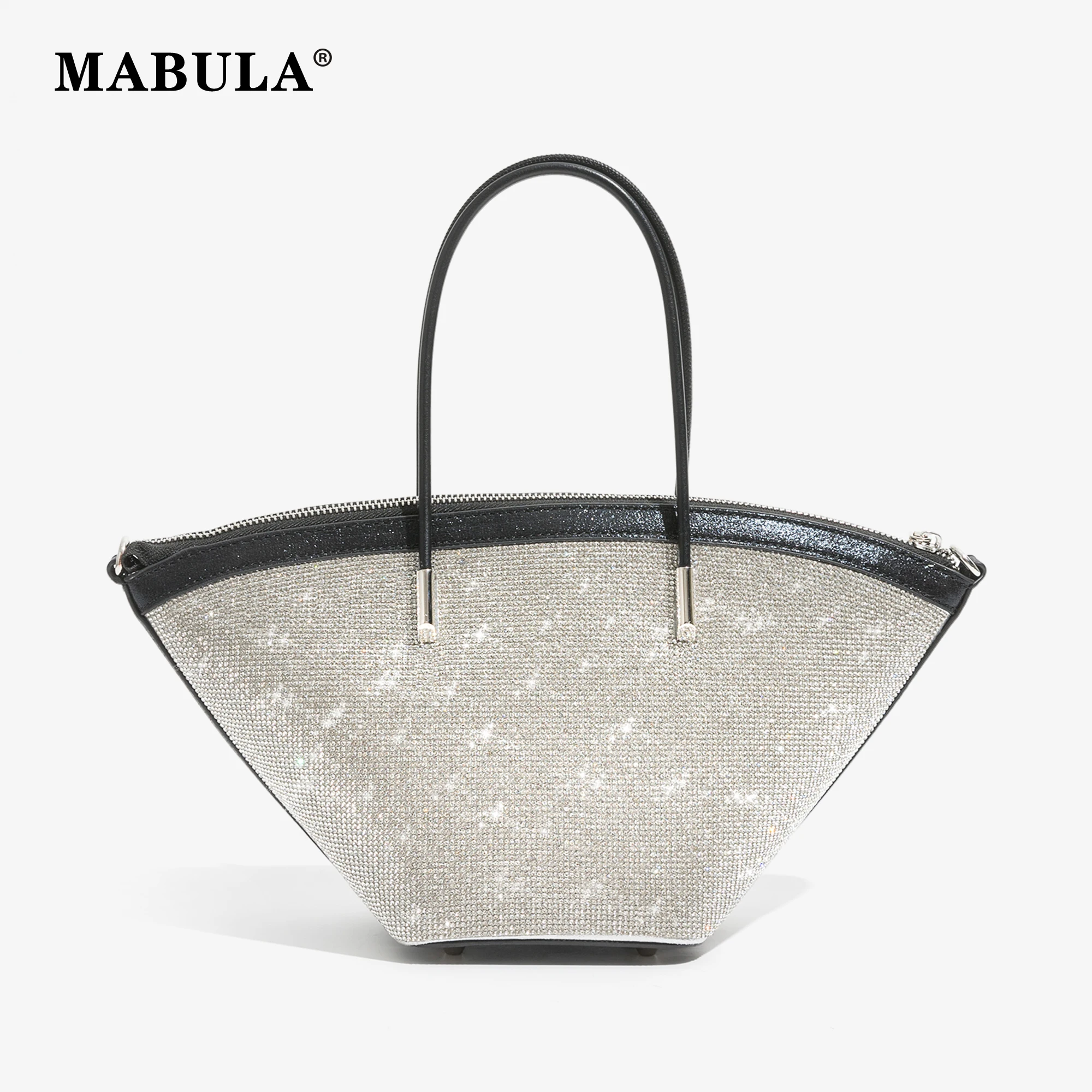 

MABULA Fashion Luxury Design Bling Rhinestone Shell Tote Bag Women Top Handle Evening Handbags Purses Chain Strap Crossbody Bag