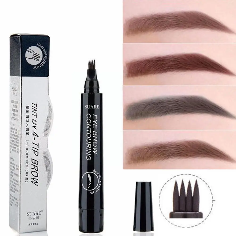 

New 4 Heads Eyebrow Pen Waterproof Fork Tip Eyebrow Brow Sketch Long Professional Eye Pencil Fine Lasting 4Colors Liquid C1E7