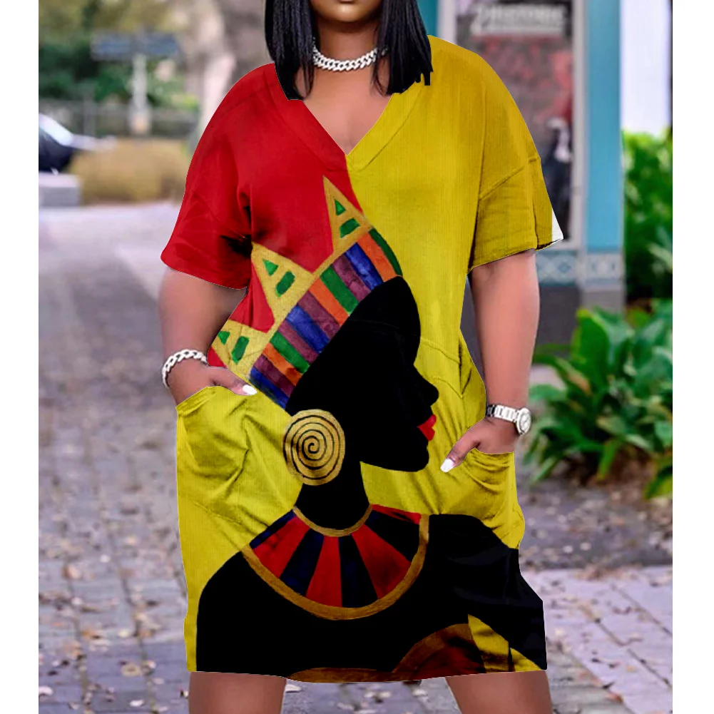 

Женское платье с коротким рукавом и V-образным вырезом, с карманами