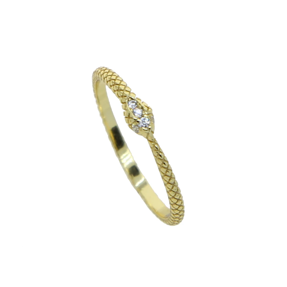 

Hot sale Real 925 sterling silver snake rings with cubic zircon paved tiny band finger ring with gold plated for wedding rings