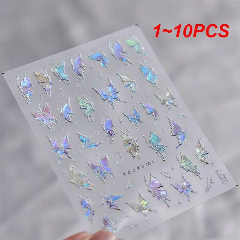 

1~10PCS Nail Art Stickers 1 Sheet Shining Perfect Fit Waterproof And Moisture-proof Fashionable Laser Aurora Nail Decals
