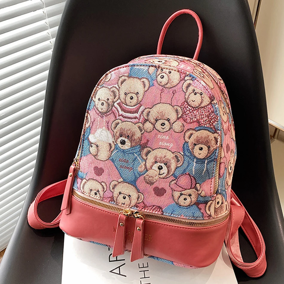 

Женский рюкзак с вышивкой милого медведя, роскошные дизайнерские рюкзаки для девочек-подростков 2022, трендовый рюкзак из искусственной кожи, милый рюкзак
