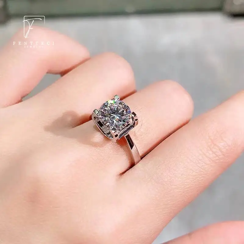 FENTTECI Moissanite Luxury Ring 925 Sterling Silver Gold Plated 1 Carat Fine Jewelry for Women Proposal Engagement Wedding Gift