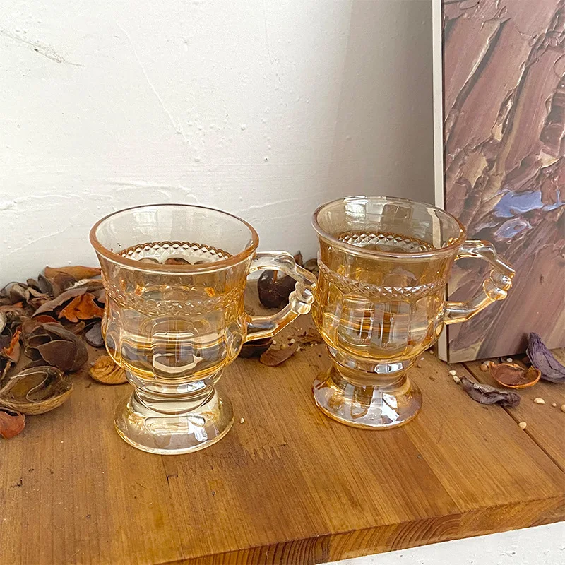 

Vintage amber glass transparent glass embossed Mini champagne glass Nordic coffee cup drinking glasses glass drinkware