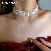 baroque retro multilayer imitation pearl necklace of fashionable women short geometric crystal necklace bride wedding jewelry