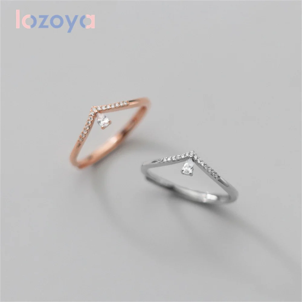 

Женское кольцо Lozoya, необычное серебряное кольцо в форме V-образной формы с фианитом в виде капли воды, роскошное Подарочное Ювелирное Украшение