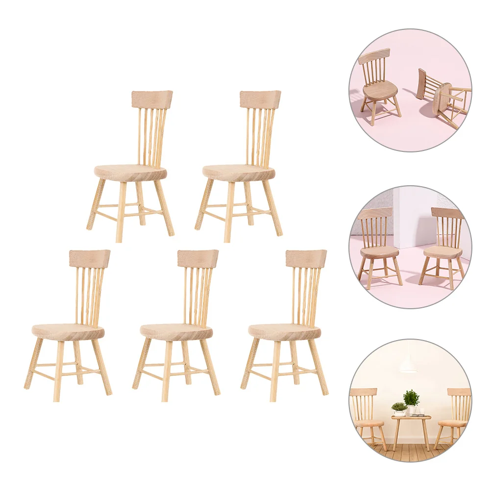 

5 Pcs Chairs Dollhouse Mini Furniture Wooden Miniature Model Props Decor Accessories