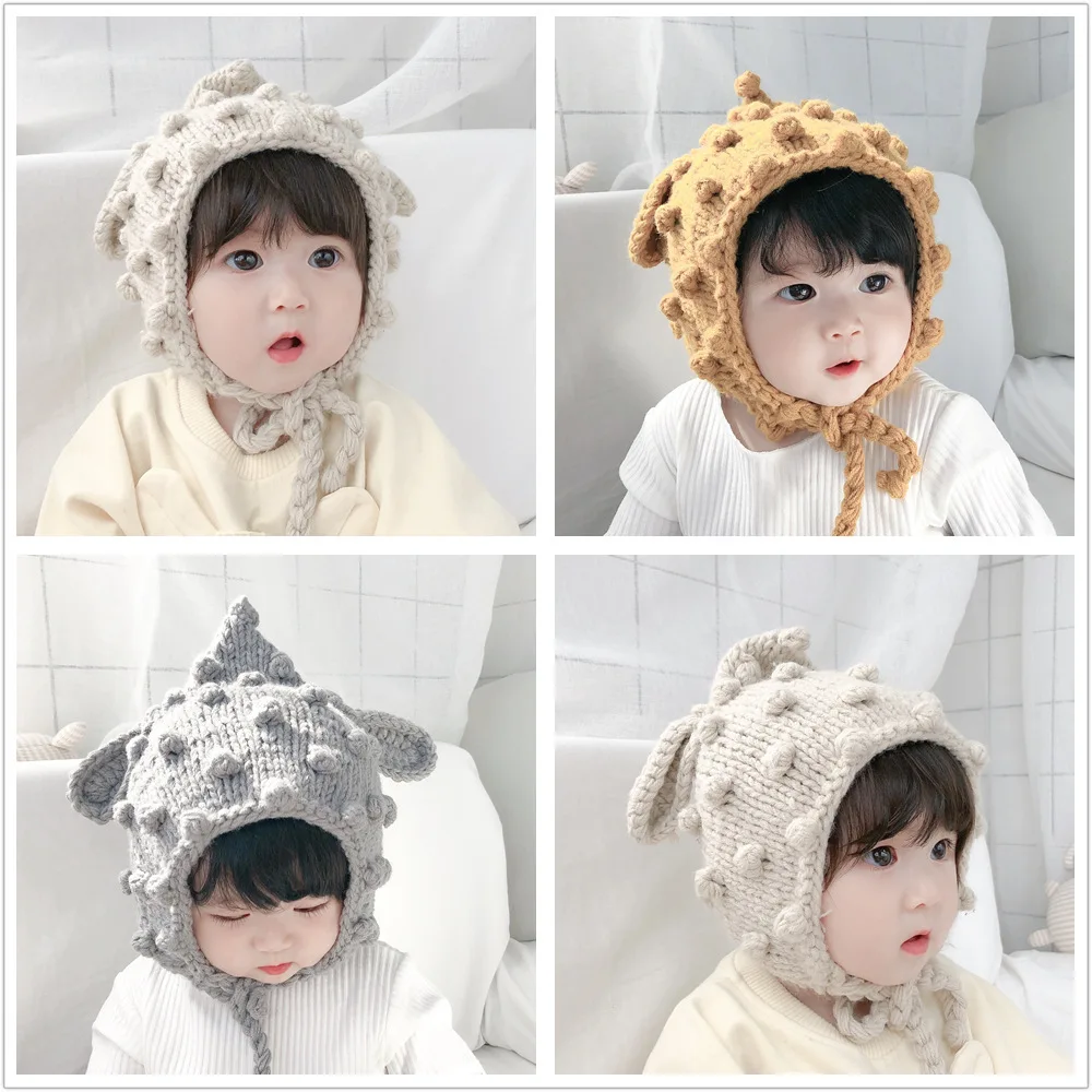 

Baby Hat Winter Cute Ears Knit Warm Caps for Girls Boys Pom Solid Hat Newborn Children Fashion Photograph Soft Bonnet Beanie