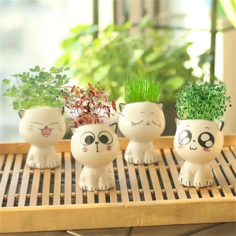 

Ceramic Flowerpot Mini Cat Shaped Cartoon Cute Potted Plant Desktop Decorate Expression Cat Small Ornament Gardening Plant Pot