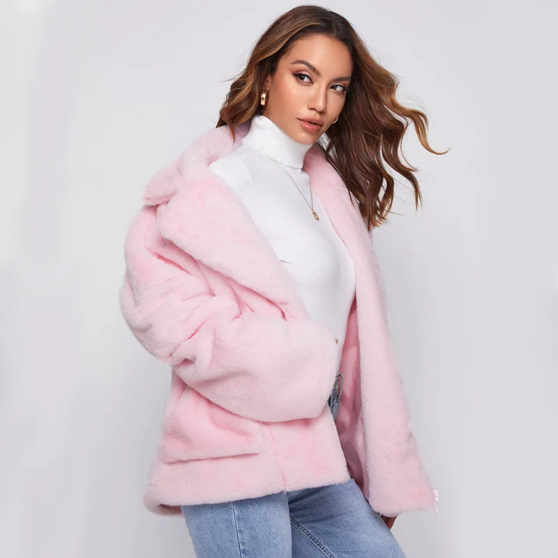 New Winter Long Sleeve Fox Fur Coat Solid Color Women Fashion Warm Fur Coats Outerwear Fur Shawl Women Clothing