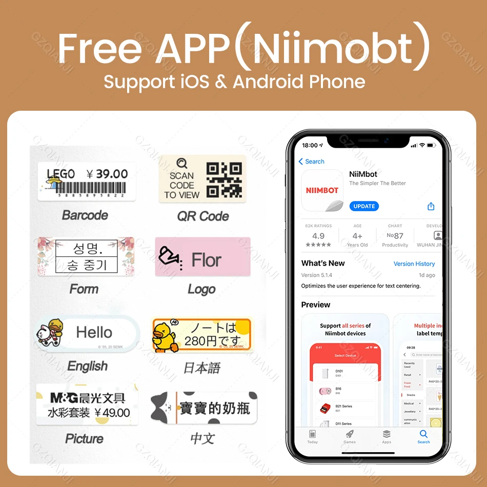 Беспроводной Bluetooth Термопринтер для этикеток B21 портативный ручной принтер Niimbot