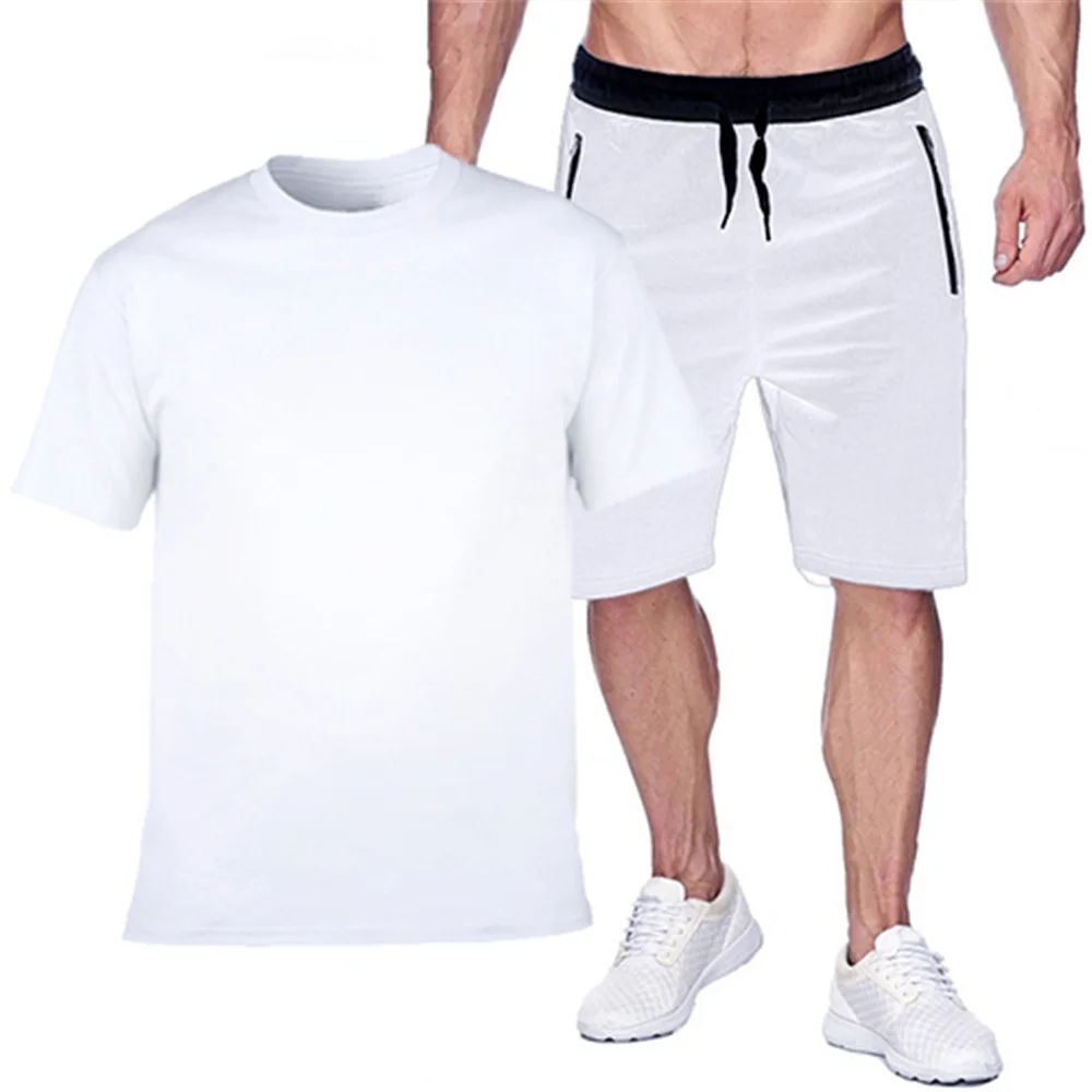 

Summer Men's Fashion Men's Casual Sportswear Suit Sports Suit Solid Color Short Sleeve T-Shirt + Shorts 2 Piece Set