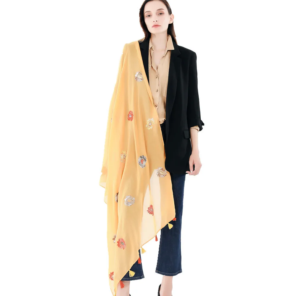 

Fashion Cashew Flower Solid Color Euro-American Style Autumn And Winter Warm Windproof Cotton Hemp Tassel Scarf Shawl