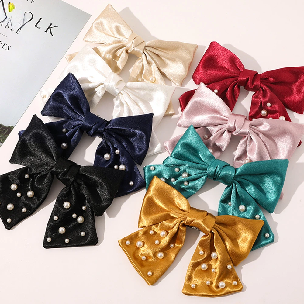 

1PCS New Bow Hairclips Simple Versatile Hairpins Pearl Hairgrip Spring Clip Ladies Headwear Girls Hair Accessories Ornament Gift