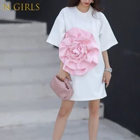 n girls 2021 new summer dress women 3d floral casual loose cotton dresses vestidos