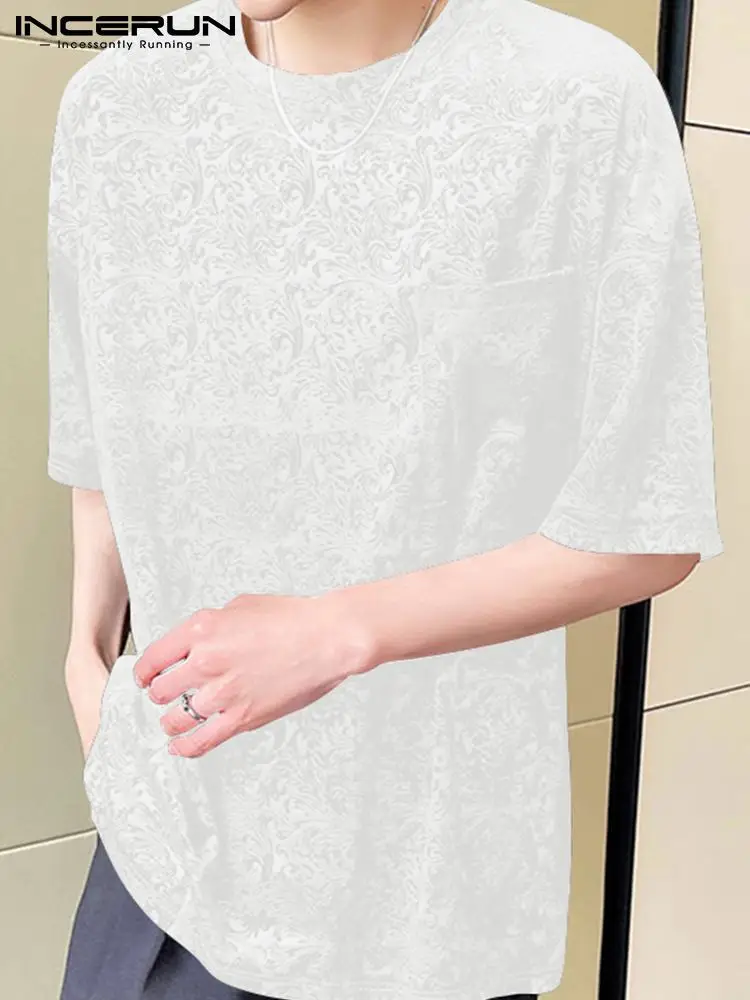 

Футболка INCERUN мужская с принтом, модная повседневная рубашка в Корейском стиле, с круглым вырезом и рукавом до локтя, модель 2022