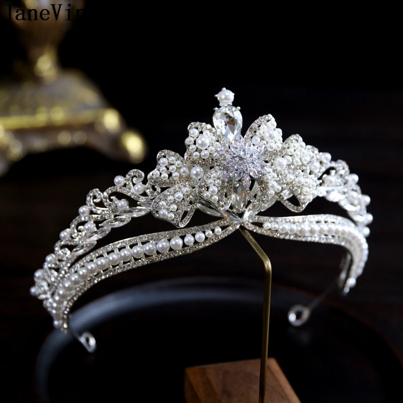 

JaneVini Luxury Bridal Crowns for Weddings Cristal Rhinestones Queen Baroque Pearl Hair Jewelry Crystal Bride Tiaras Headband