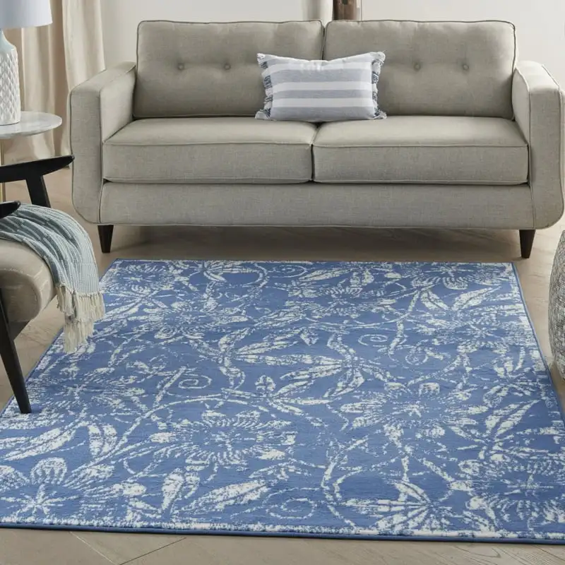 

Botanical Bohemian Blue 5' x 7' Area Rug, (5' x 7')