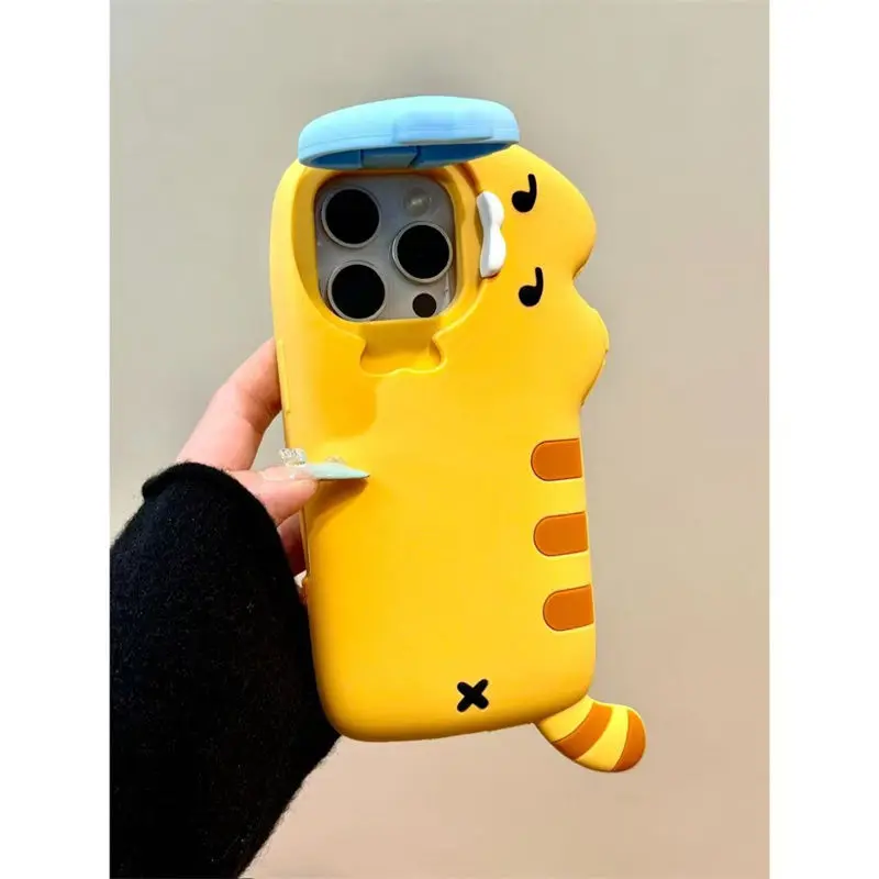 Чехол для телефона для iphone 16, 15, 14, 13, 12, 11 Pro Max, новый корейский INS, креативный забавный мультяшный кот, ест рыба, защитный чехол (art.: 3920d013aae69) - 3920d013aae69
