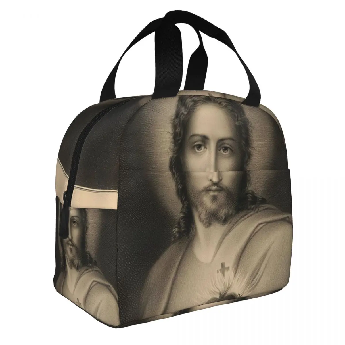 

The Sacred Heart Of Jesus Lunch Bento Bags Portable Aluminum Foil thickened Thermal Cloth Lunch Bag for Women Men Boy